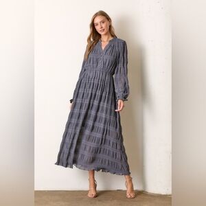 Maxi Dress Long Sleeve Slate Blue Maternity Friendly NWT